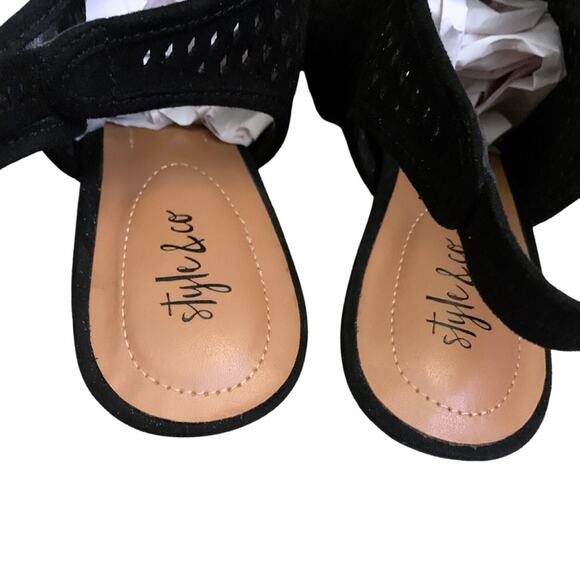 Style & Co Black Suede Caged Peep Toe Slingback Heels Sandals Size 8.5 Cutout - Picture 4 of 8